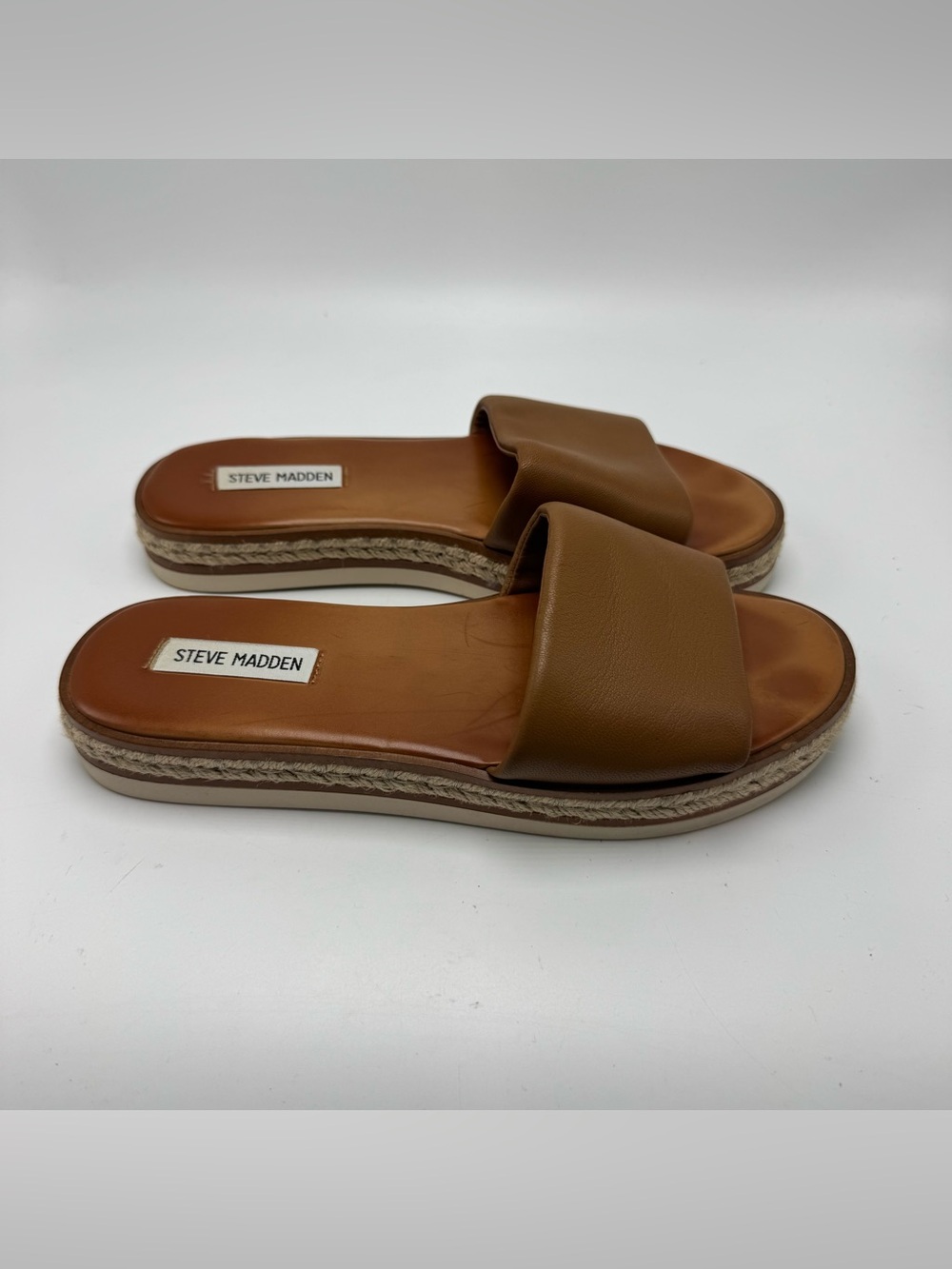 Steve Madden Women’s Size 8 Cognac Leather Espadrille Platform Slide Sandals